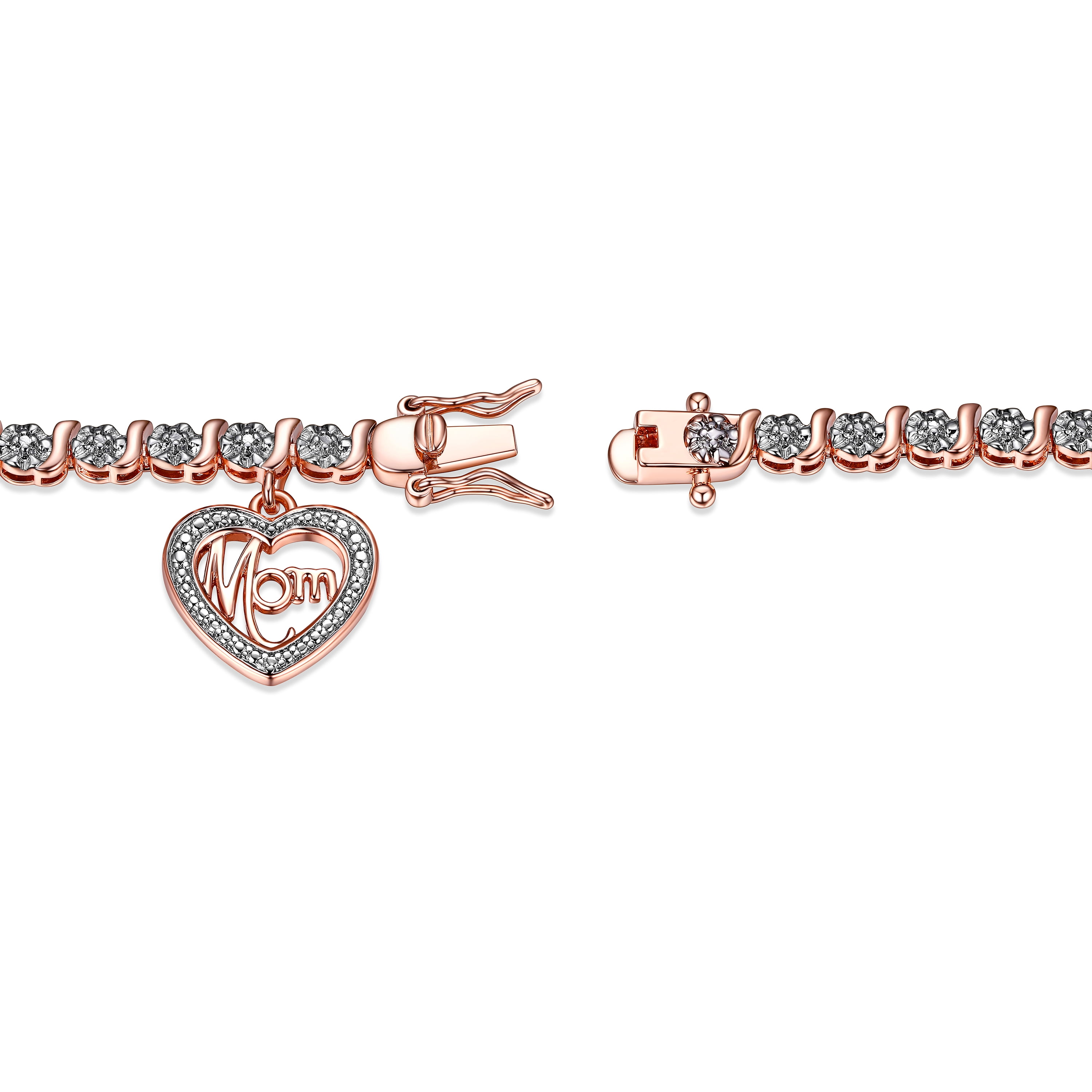 Morgan & Paige Diamond Accent Mom Charm 14k Rose Gold Plated 7.25” Tennis Bracelet, Adult Female