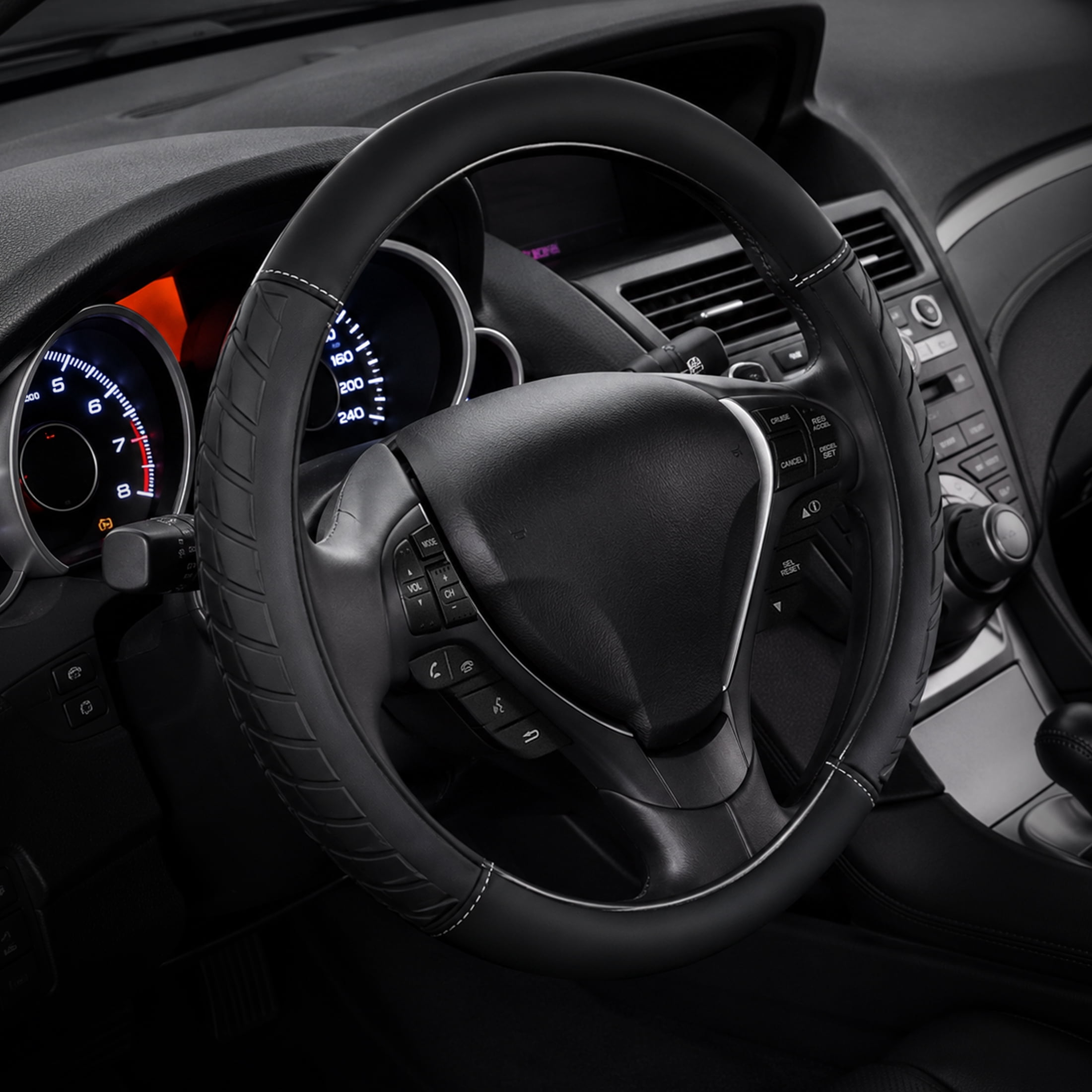 Ozark Trail Truck Steering Wheel Cover Faux Leather with Rubber Grip, Fits 16" diameter, Black Chevron