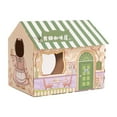 thumbnail image 2 of Corrugated Cardboard Cat House with Scratching Pad Foldable Lounge for Kitty Green, 2 of 8