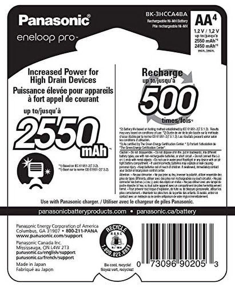 Panasonic BK-3HCCA4BA Eneloop Pro AA High-Capacity Ni-MH Pre-Charged Rechargeable Batteries, 4-Battery Pack