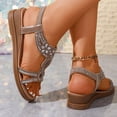 thumbnail image 5 of Rokment Women's Sparkling Rhinestones Wedge Heels Dressy Sandals Ethnic Bohemian Beach Summer Open Toe Slingback Mid Heels for Bride Wedding Banquet Gold Size 8.5, 5 of 8
