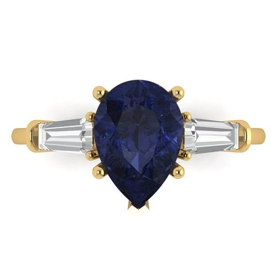 Three-Stone Engagement Ring for Women - 2.5ct Simulated Blue Sapphire in 14K Yellow Gold Promise Ring