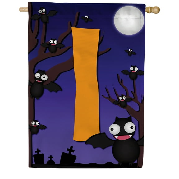 America Forever Monogram Halloween Bat House Flag 28 x 40 inches Letter I Double Sided Large Flags for Outside, Holiday Party Yard Outdoor Halloween Horror Nights Flag