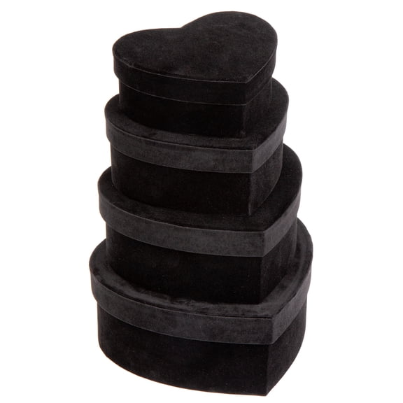 4 PCS Heart Shaped Gift Boxes with Lids Black Velvet Nesting Gifts Box for Presents Birthday Wedding Valentines Christmas Party Favor Boxes