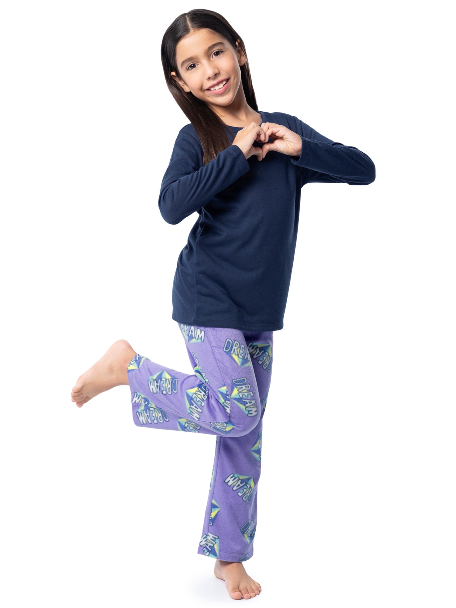 Fruit of the Loom Girl's Long Sleeve Fleece Pajama Set, 2-Piece, Sizes 4-16