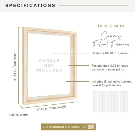 MCS Canvas Float Frames 16x20 Frame, Black Frame for Finished Canvases, Vertical & Horizontal Wall Hanging Large Frame with Adhesive for Canvas Paintings (1-Pack)