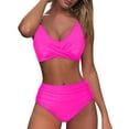 thumbnail image 3 of Huesdet Women Two Piece Swimsuits High Waisted Bikini Set Tummy Control Full Coverage Ruched Tie Knot Bathing Suits(Hot Pink,S), 3 of 7