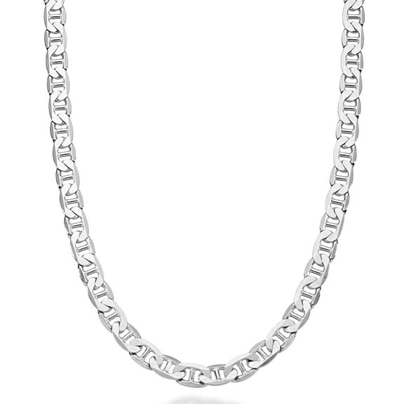 Miabella Solid 925 Sterling Silver Italian 6mm Diamond-Cut Solid Flat Mariner Link Chain Necklace for Women Men, Made in Italy (Length 18 Inches (Small))