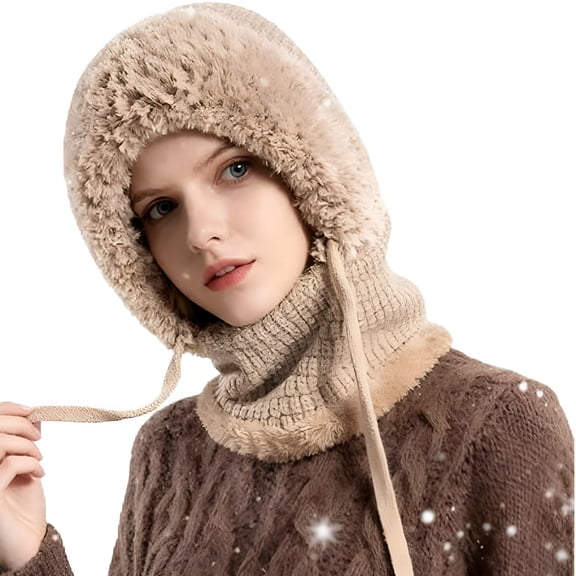 TELOLY 2026 New 3 in 1 Beanie Hat for Women,2026 New 3-In-1 Knitted Beanie Hat,Winter Windproof Full Cover Cold Resistant Knit Hooded Scarf and Neck Warmer Beanie with Face Cover