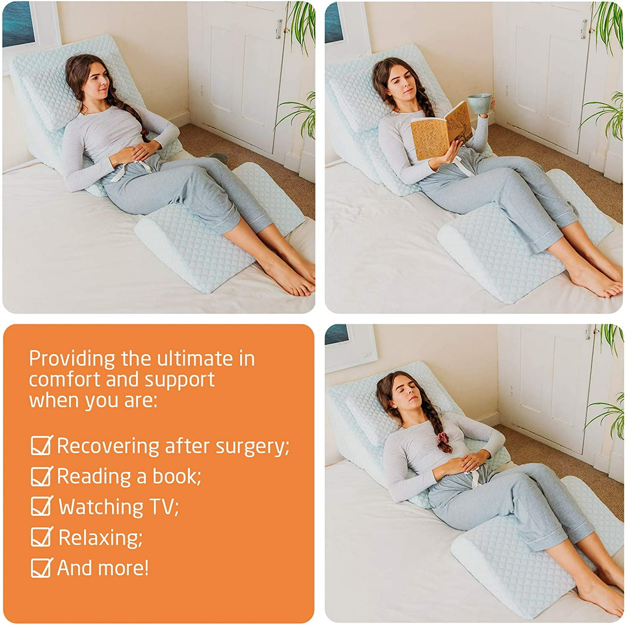 Adjustable Orthopedic Bed Wedge Pillow Set Reading Pillow Back Support Wedge Pillow for Sleeping Memory Foam Wedge for Lower Back Knee and Leg Pain Acid Reflux Snoring Post Surgery Recovery