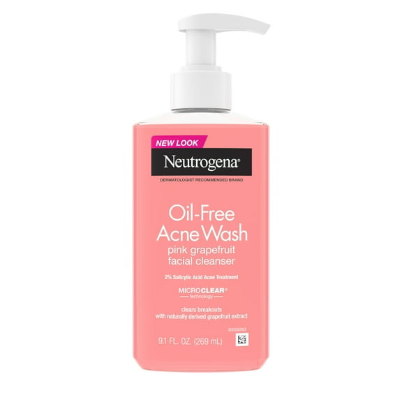 Neutrogena Oil-Free Pink Grapefruit Acne Face Wash, Salicylic Acid Facial Cleanser, 9.1 fl oz