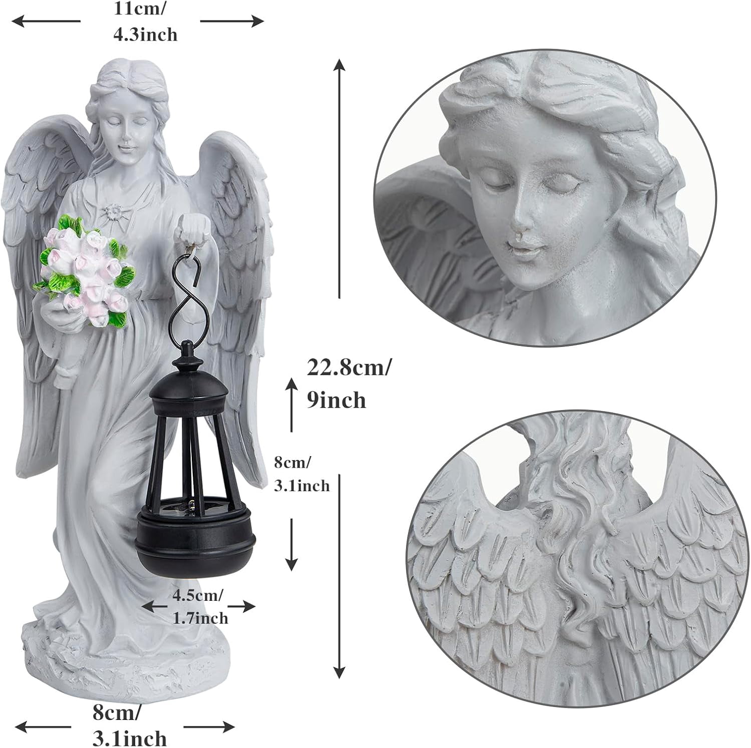 Holding Flowers Angel Garden Statue,Memory Guardian Waterproof Outdoor Solar Garden Decor with Warm Light,Praying Angel Figurine Sculpture for Lawn Yard Patio,Sympathy Gift