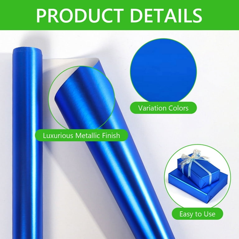 Tripumer Blue Metallic Wrapping Paper, 17" x 32.8 Feet photo 6