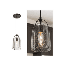 Modern Black Kitchen Island Hanging Light, 1-Light Industrial Cage Dining Room Pendant Light with Seeded Glass Shade