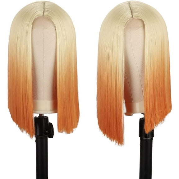 Blonde Orange Wigs Lace Front Wigs Synthetic Wigs for Women Short Straight Bob Wigs Middle Part Cosplay Wigs 14 Inch