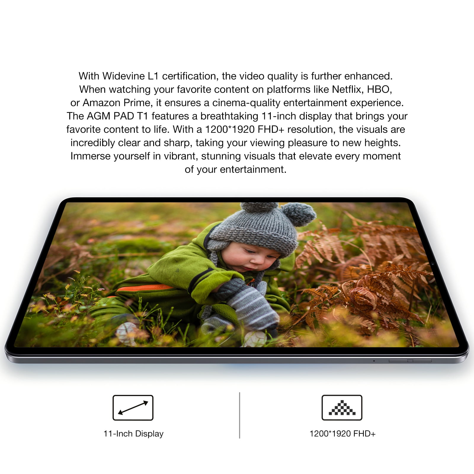 AGM PAD T1 11-inch Android 14 Tablet, 1920*1200 FHD+ IPS Display, T606, Widevine L1 & GMS Certified, 8(4+4)gb + 128gb[TF 1TB], 7000mAh, GPS, OTG, BT5.0, Protective Case & Screen Protector, WiFi Only