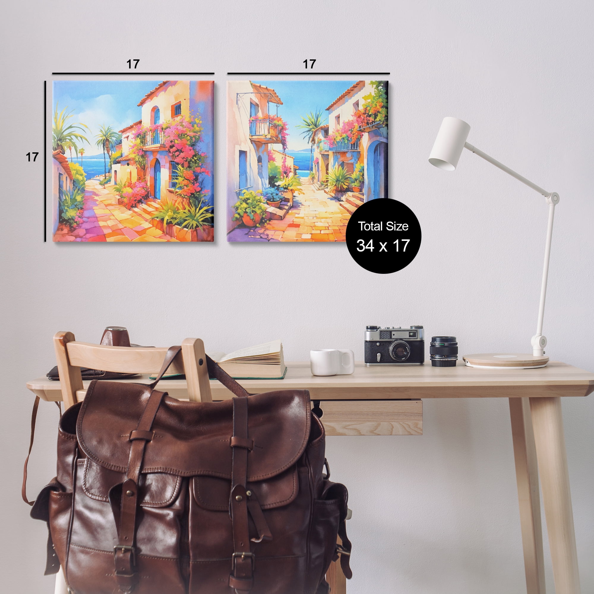Stupell Industries Mediterranean Summer Island Vista Buildings & Architecture Painting Wrapped Canvas Art Print Wall Art, 17 x 17, Set of 2