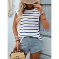 thumbnail image 4 of Striped Sweater Vest Women Spring Summer Crewneck Knit Shirts Dressy Beach Cute Crochet Tank Tops Blue M, 4 of 10