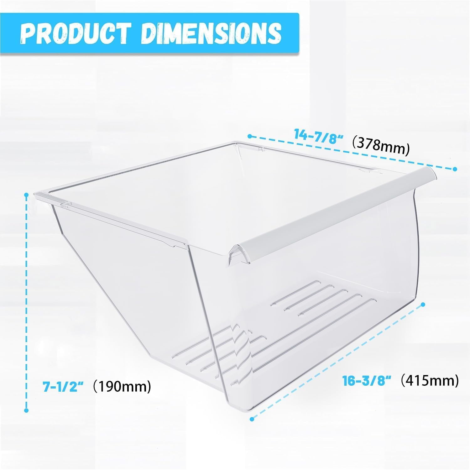 2188664 Crisper Pan Drawer (Lower) Replacement for Whirlpool, Kenmore, Maytag, KitchenAid Refrigerator with White Handle – Compatible with WP2188664