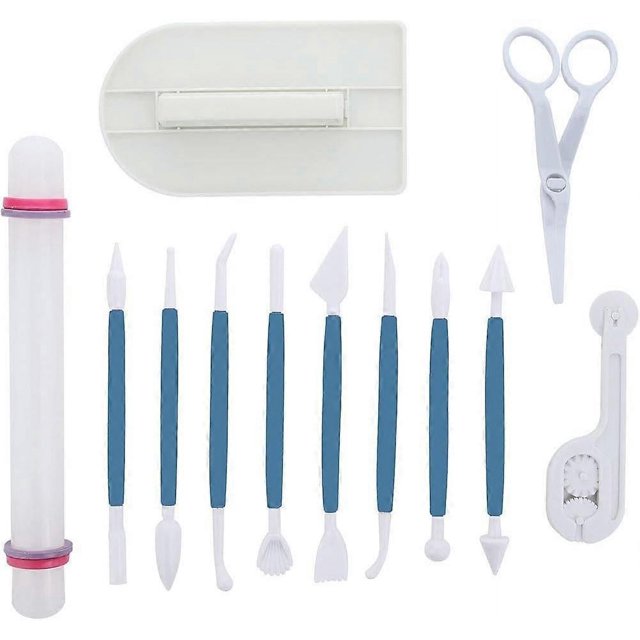 Marshmallow Fondant Cake Decorating Hand Tool 12 Pcs Sugarcraft Gumpaste Icing Smoother Rolling Pin Trimmer Cutter