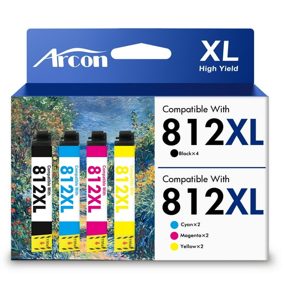 812 XL Ink Cartridges 4 Pack Compatible for 812XL 812 Printer Ink T812 T812XL Combo Pack for WorkForce Pro WF-7840 WF-7310 WF-7820 EC-C7000 (Black, Cyan, Magenta, Yellow)