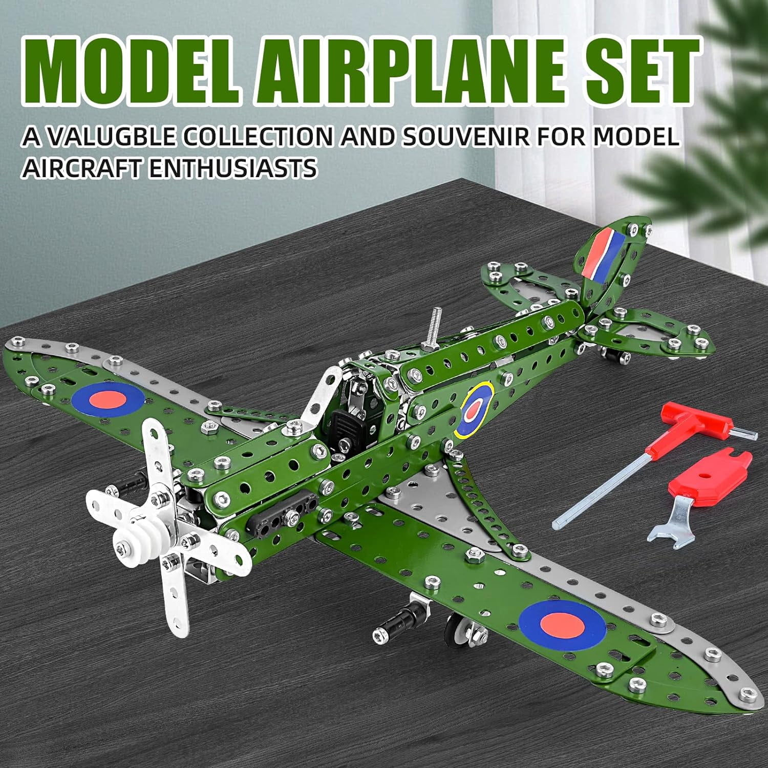 PISONIC STEM Building Blocks Model Airplane Kits for Familie,Airplane Model Scale 1:32 Metal Building Kit,Erector Set Model Planes for Families,Best Airplane Gifts for Hurricane Fighter Fans(331PCS)