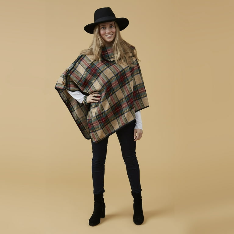 Morning Harvest Plaid Poncho In Red • Impressions Online Boutique