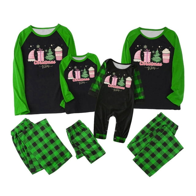 Pyjamas de Noël Assortis pour la Famille Christ & Plaid, Tenues Assorties pour la Famille, Pyjamas de Noël pour un Style Familial Cohérent (Vert)