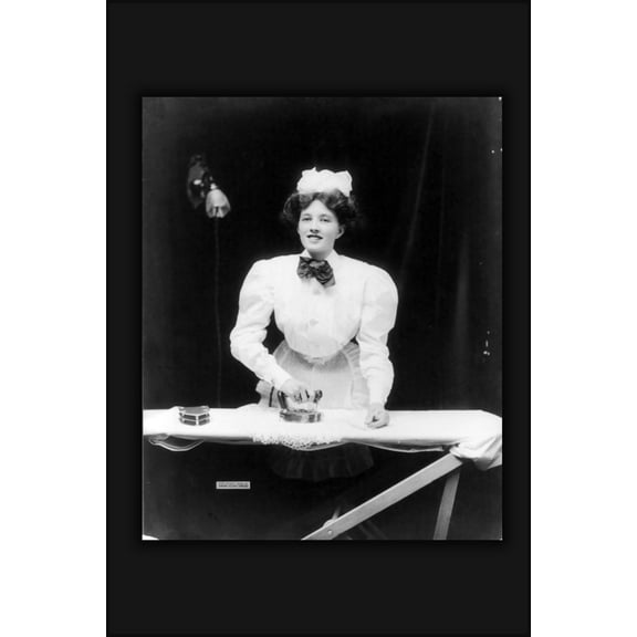 24"x36" Gallery Poster, House maid ironing a lace doily with GE electric iron 1908