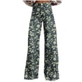 thumbnail image 2 of Xdegoge Leaf Print Flare Pants for Women High Rise Casual Denim Trousers Classic Button Fly Comfy Stretchy Boho Bottoms Weekend Travel Flattering Y2K Vintage Jeans, 2 of 6