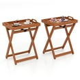 thumbnail image 1 of Gymax 2PCS Outdoor Wood Tray Table w/Removable Serving Tray & Folding Frame for Porch, 1 of 8
