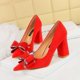 thumbnail image 3 of Nueva moda primavera y otoño tacones altos y gruesos de gamuza de boca baja con lazo puntiagudo zapatos de boda para mujer, 3 of 5