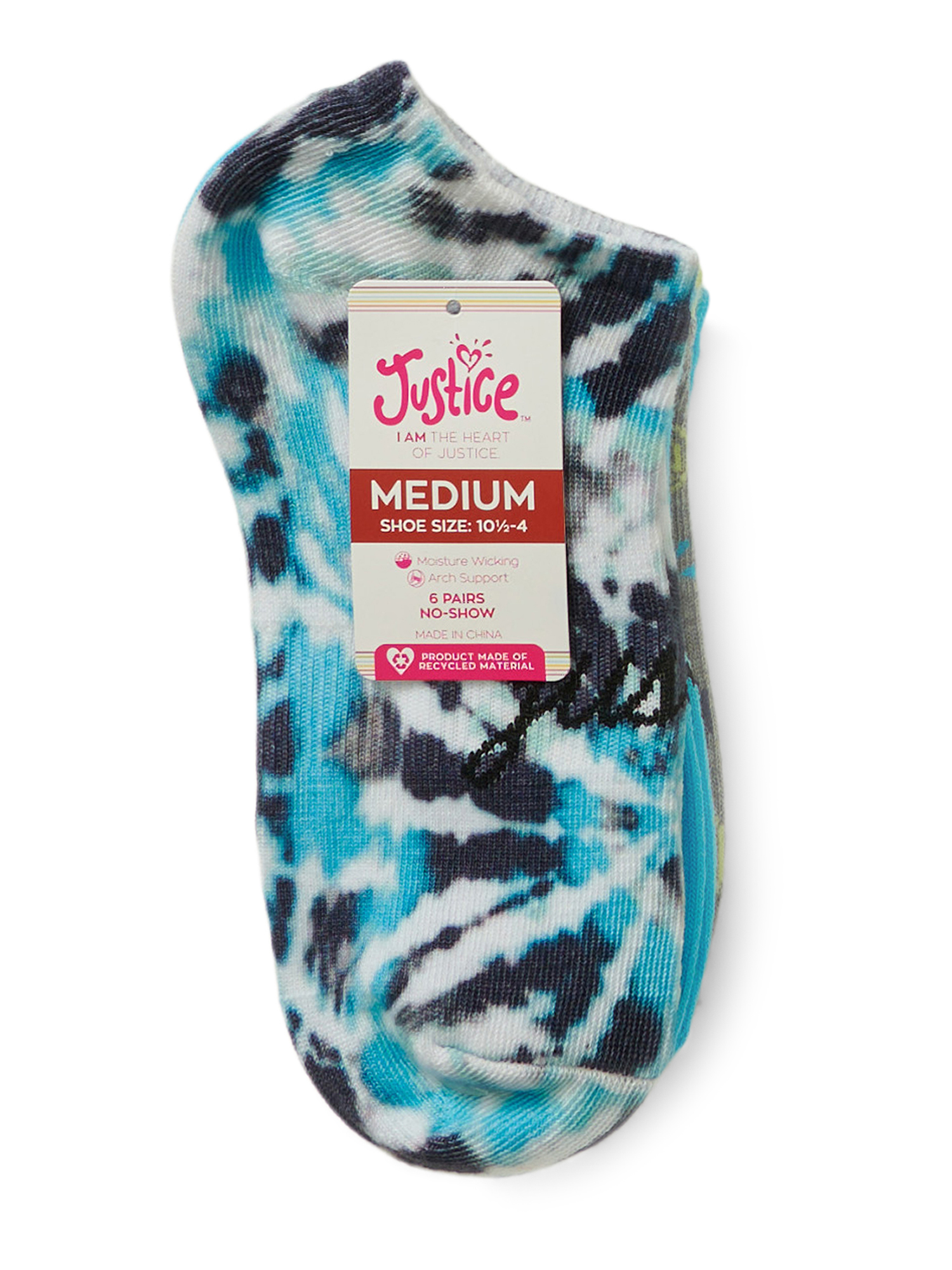 Justice, Girls No-Show Socks, 6-Pack, Sizes M-L