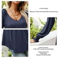 thumbnail image 5 of Bienvenido Casual Puff Long Sleeve Tunic Top V Neck Pleated Flare Blouse T Shirts for Fall Winter Girls Women Navy Blue S, 5 of 6