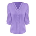 thumbnail image 4 of THDHVS Womens Shirts,Tops for Women Trendy,Women 3 4 Sleeve V Neck Lace Trim Blouse Solid Color Casual Dress Shirt, 4 of 4