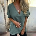 thumbnail image 4 of Women's V-Neck Tunic Top - Short Sleeve Side Button Shirt, Cotton Linen Blend Breathable Blouse, Solid Color Comfort Fit Boho Chic 2025 Summer, 4 of 9