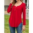 thumbnail image 6 of Fancyglim Women's Plus Size Henley Shirt V-Neck Blouse Solid Color Long Sleeve Tunic Tops Red 4XL, 6 of 9