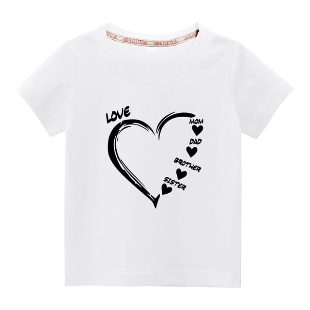 Penkiiy Haut à Manches Courtes Imprimé Cœur pour Enfants Garçons Filles, Couleur Unie, Col Rond, 9-10 Ans, Blanc