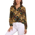 thumbnail image 2 of Colorful Peacock Blouse Long Sleeve Green Gold Black Aesthetic Blouses Women Casual Oversize Shirt Custom Clothes Gift, 2 of 7