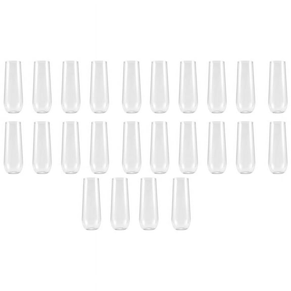 24 Stemless Plastic Champagne Flutes - 9 Oz Glasses Clear Unbreakable Toasting Disposable for Wedding Or