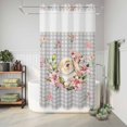 thumbnail image 6 of No Hook Shower Curtain, Spring Easter Bunny Shower Curtains for Bathroom with See Through Top Window, Grey Buffalo Plaid Pink Tulips Waterproof & Washable Bath Curtain Stand Up Stall 36"x72", 6 of 9