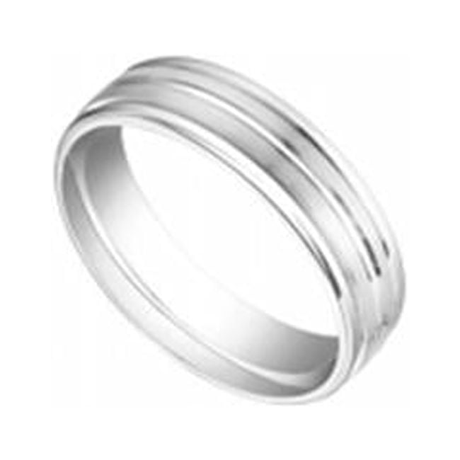 6 mm Comfort Fit Fancy Groove Wedding Band 14K White Gold - Size 10.5