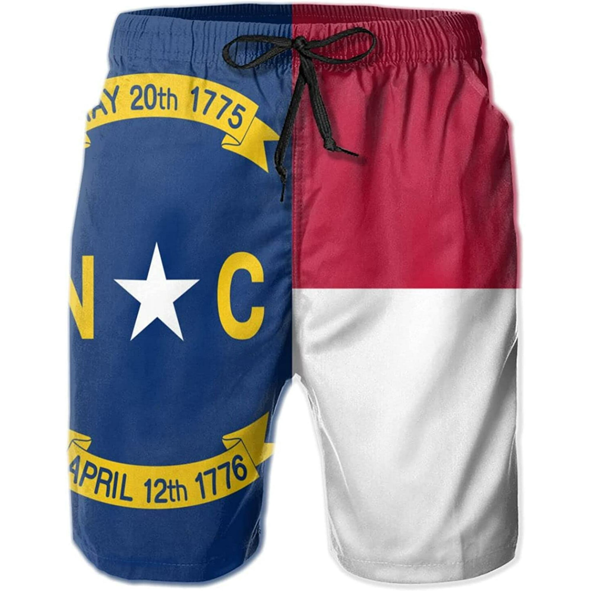  North Carolina State Flag Logo Beach Shorts Drawstring  Hawaiian Shorts for Men S : Sports & Outdoors