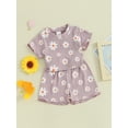 thumbnail image 3 of JYYYBF Toddler Girl Summer Outfit Floral Print Crew Neck Short Sleeve T-Shirts Tops and Shorts 2Pcs Clothes Set, 3 of 7
