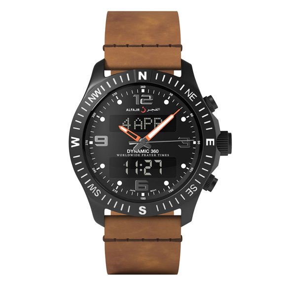 Alfajr WH-24 Dynamic 360 Leather Azan Wrist Watch - Silver Dial