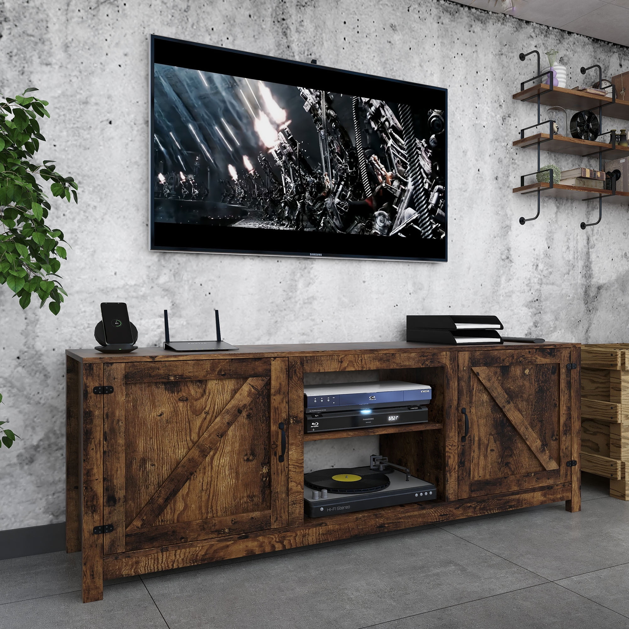 HIUU Mid Century Modern TV Stand with Storage,70 inch Television Stands