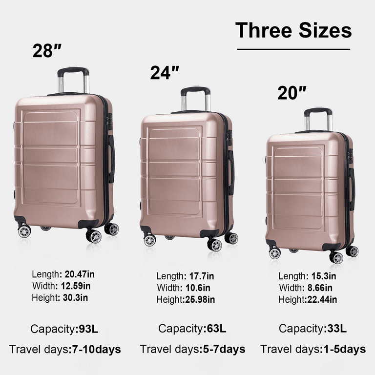 AEDILYS 3 Piece Suitcase Luggage Set - Rose Gold