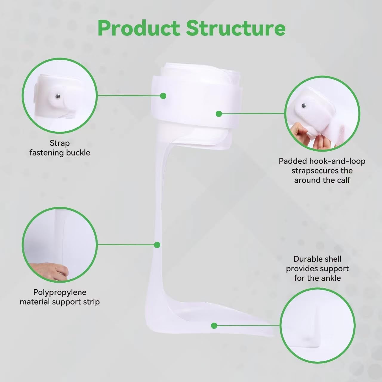 Insunen AFO Drop Foot Brace, Medical Ankle Foot Orthosis, Lightweight Foot Support Stabilizer, Drop Foot Postural Correction Brace for Men and Women (White/L-Left)