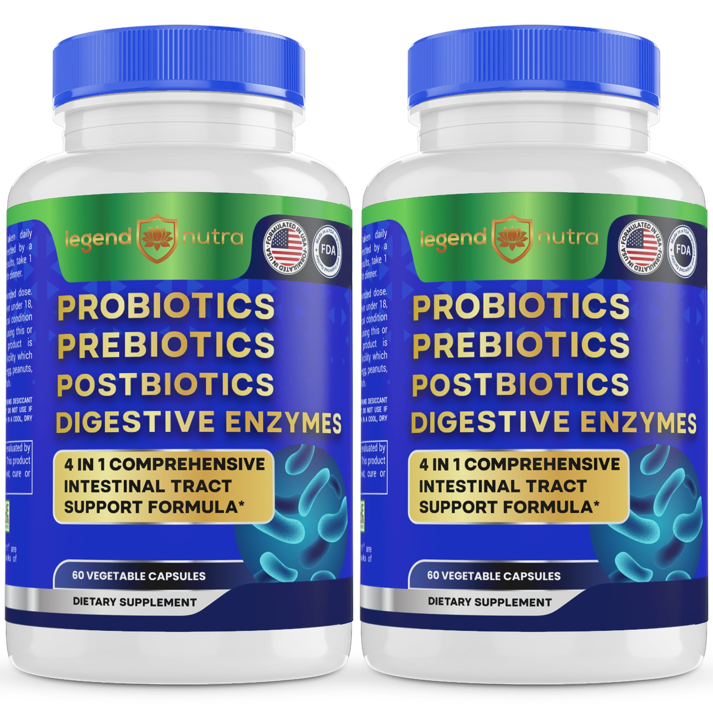 Digestive Enzymes With Probiotics And Prebiotics Legend Nutra 4-in-1 Probiotics, Prebiotics, Postbiotics, Digestive