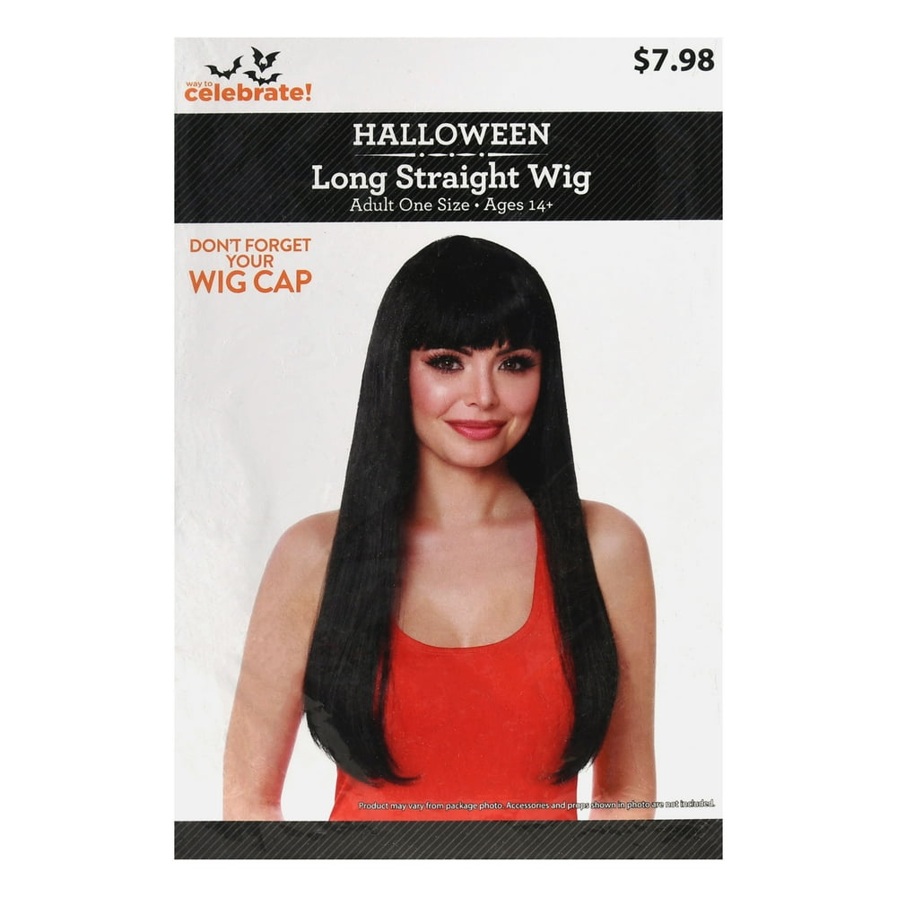 Straight Black Wig With Bangs Adult Women’s Halloween Accessory